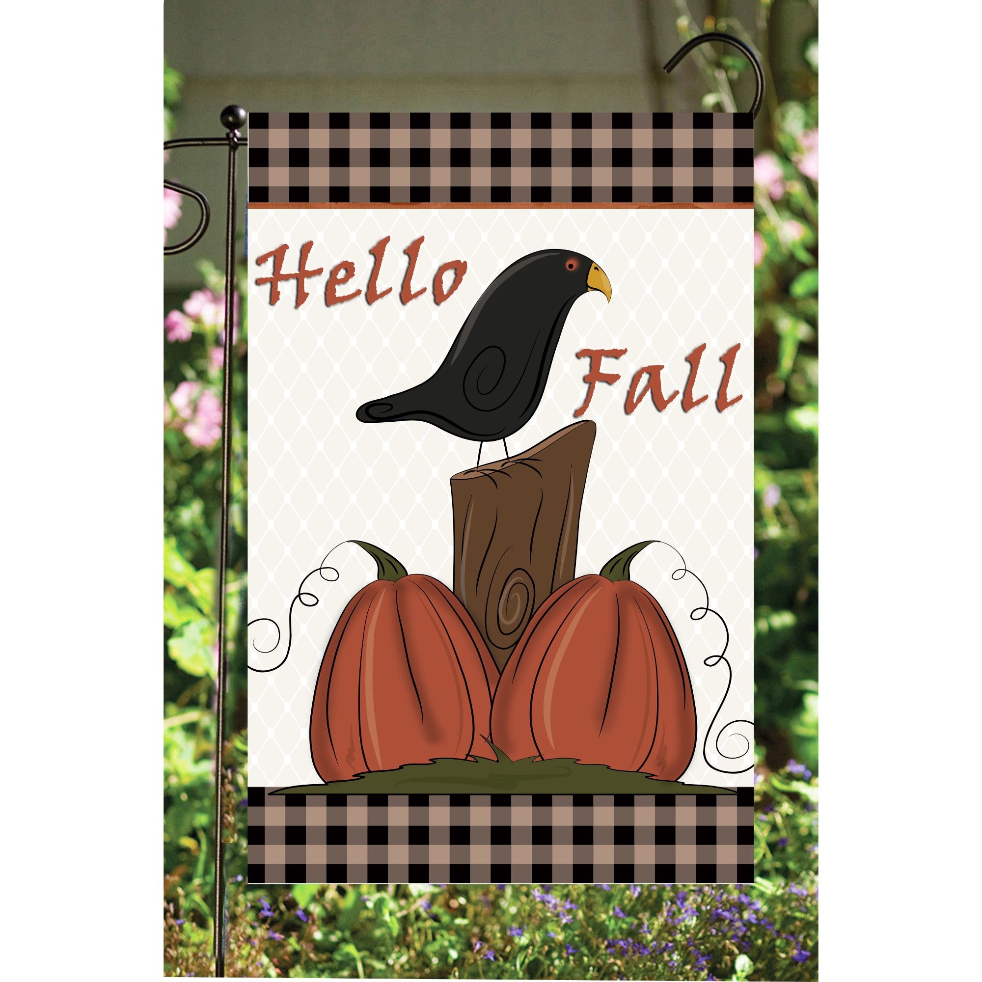 【メール便送料無料対応可】 Hello Fall Country Plaid Rectangular Garden Flag 18 その他