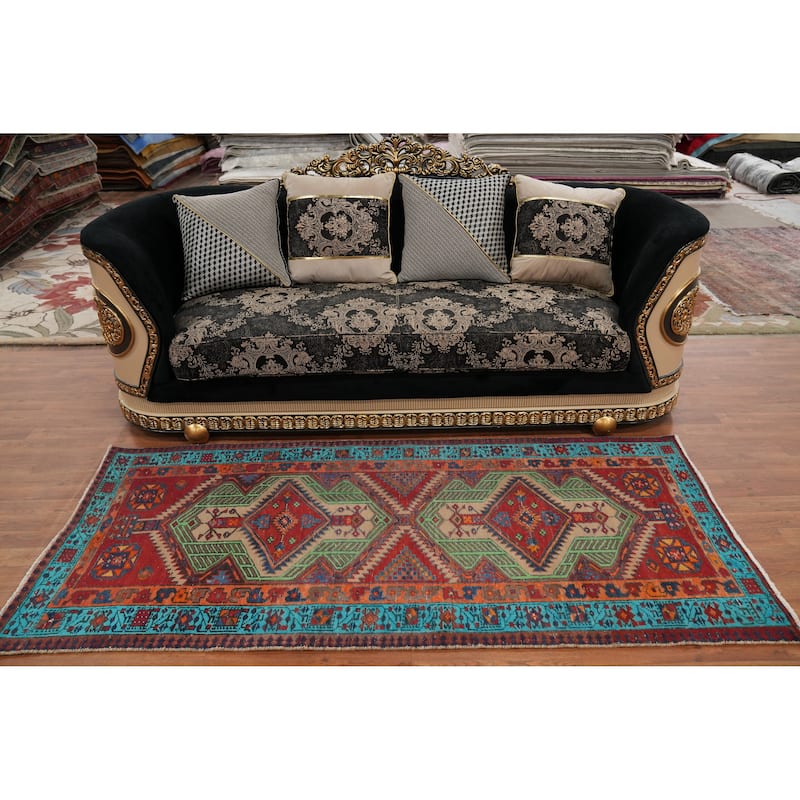 Hand Knotted Oriental 100% Wool Carpet Traditional Tribal Multi-Colored Ardebil Runner Rug - 7' 4'' X 3' 4''