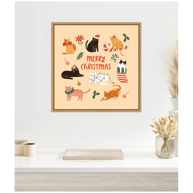 Kate and Laurel Sylvie Framed Canvas Christmas Cats by Tania Garcia