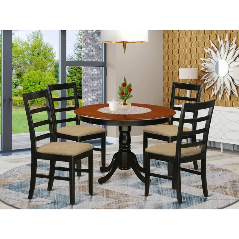 HomeStock 5-Piece Black and Cherry Finish Solid Wood Top Dining table with 4 Chairs with Lattice Back