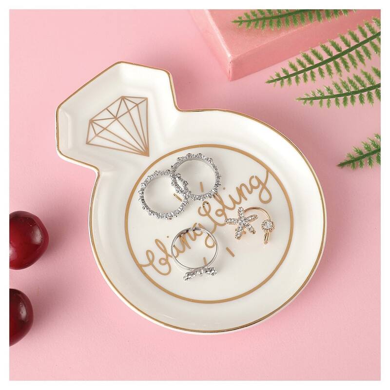 Curata White and Gold-Tone Bling Bling Ring Shaped Ceramic Trinket Dish