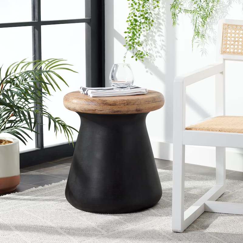 SAFAVIEH Muriele Indoor/ Outdoor Modern Black Concrete Round Accent Table - 16.5" W x 16.5" L x 18.1" H - 17Wx17Dx18H - Black