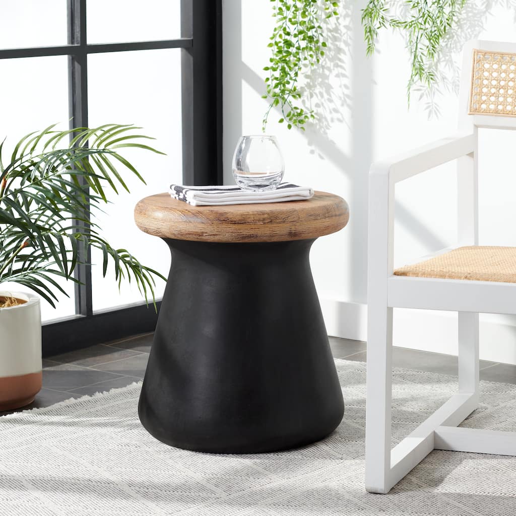 SAFAVIEH Muriele Indoor/ Outdoor Modern Black Concrete Round Accent Table - 16.5" W x 16.5" L x 18.1" H - 17Wx17Dx18H