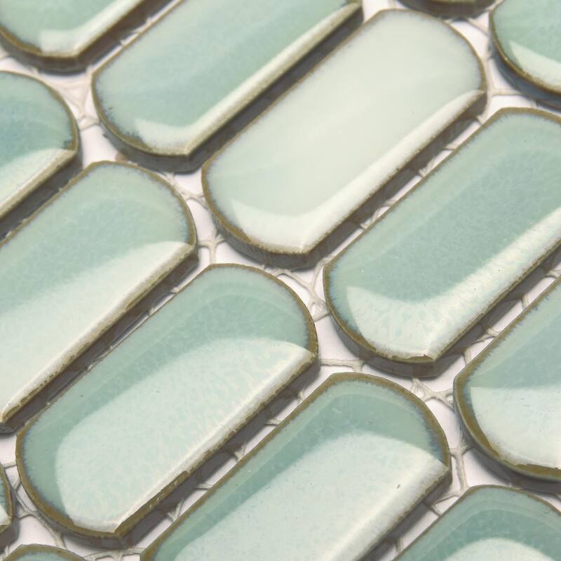 Merola Tile Hudson Capsule Mint Green 12-1/4" x 13-1/8" Porcelain Mosaic Floor and Wall Tile