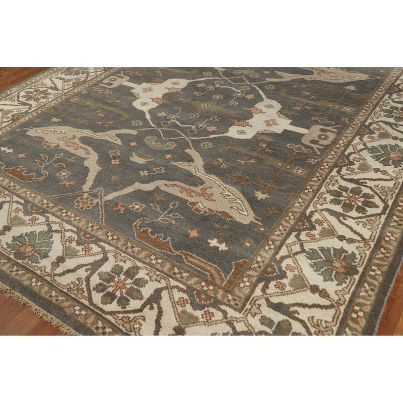 Gray Oushak Indian Area Rug Hand-Knotted Wool Carpet - 8'2" x 9'8"