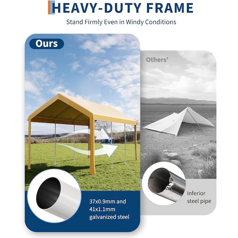 10'x20' Extra Large Heavy Duty Carport Portable Garage Shelter for Car, Truck, SUV - 10X20 Ft
