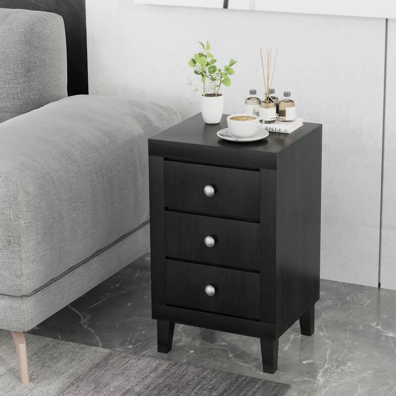 Costway Nightstand Sofa Side Coffee Table with 3 Drawer for Bedroom