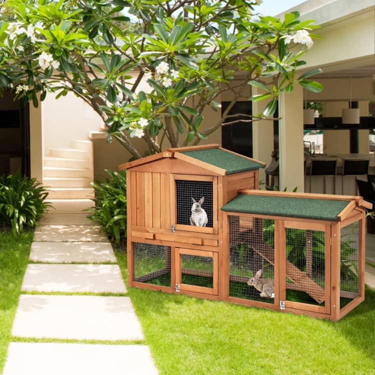 Durable 58-Inch Wooden Rabbit Hutch for All-Weather Protection - 58" x 20.5" x 34" (L x W x H)