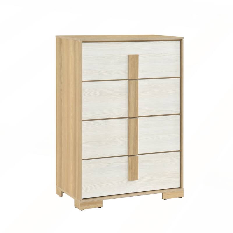 Contemporary Natural and White Finish 4-Drawer Storage Chest
