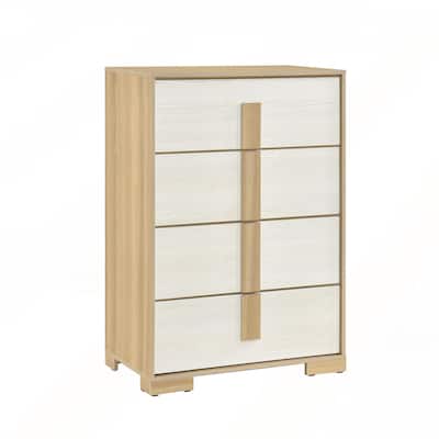 Contemporary Natural and White Finish 4-Drawer Storage Chest