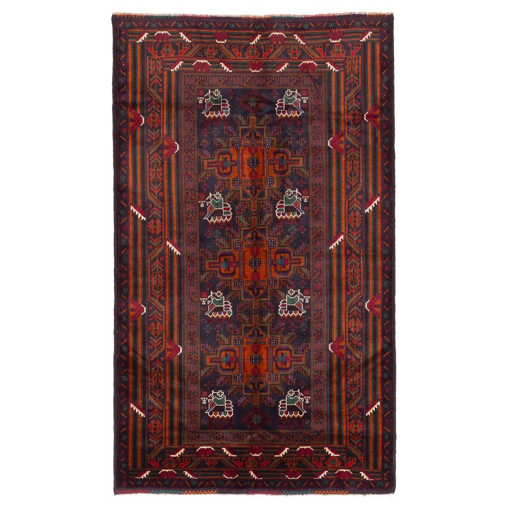 ECARPETGALLERY Hand-knotted Teimani Dark Navy Wool Rug - 3'10 x 6'5