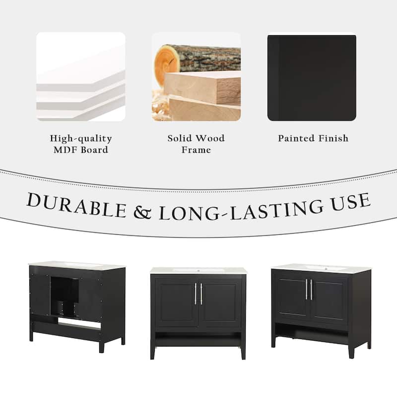 Roomfitters 36" Bathroom Vanity with Sink, Cabinet with Doors and Drawers, Multi-Functional MDF Storage Unit, Black