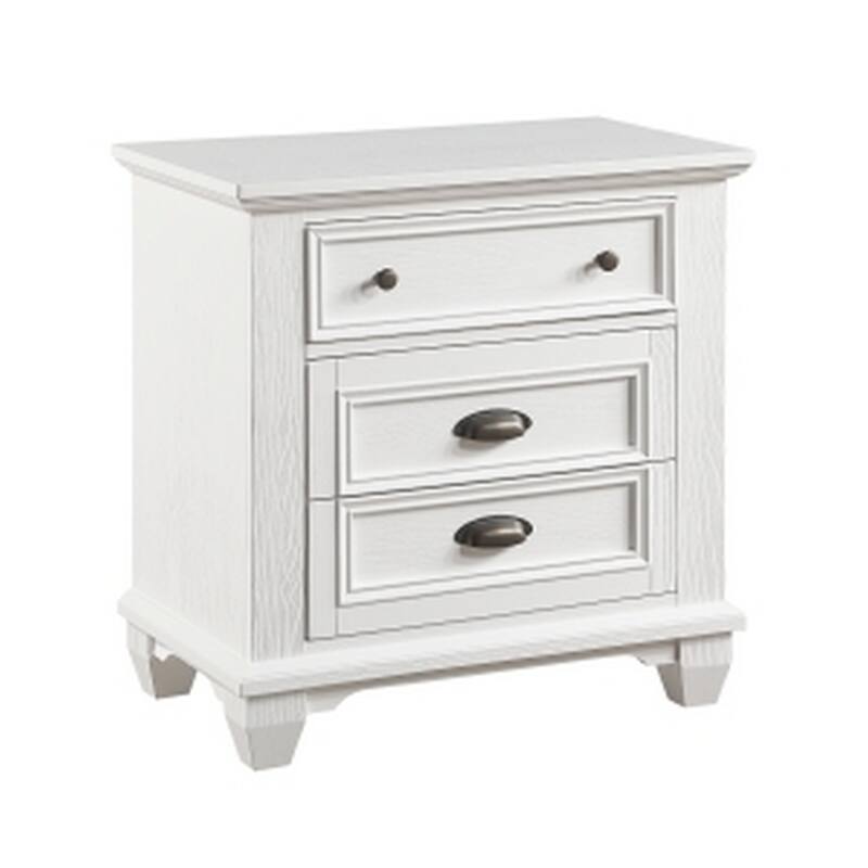 Lyni 30 Inch Nightstand with 3 Drawers, Farmhouse White Acacia Wood