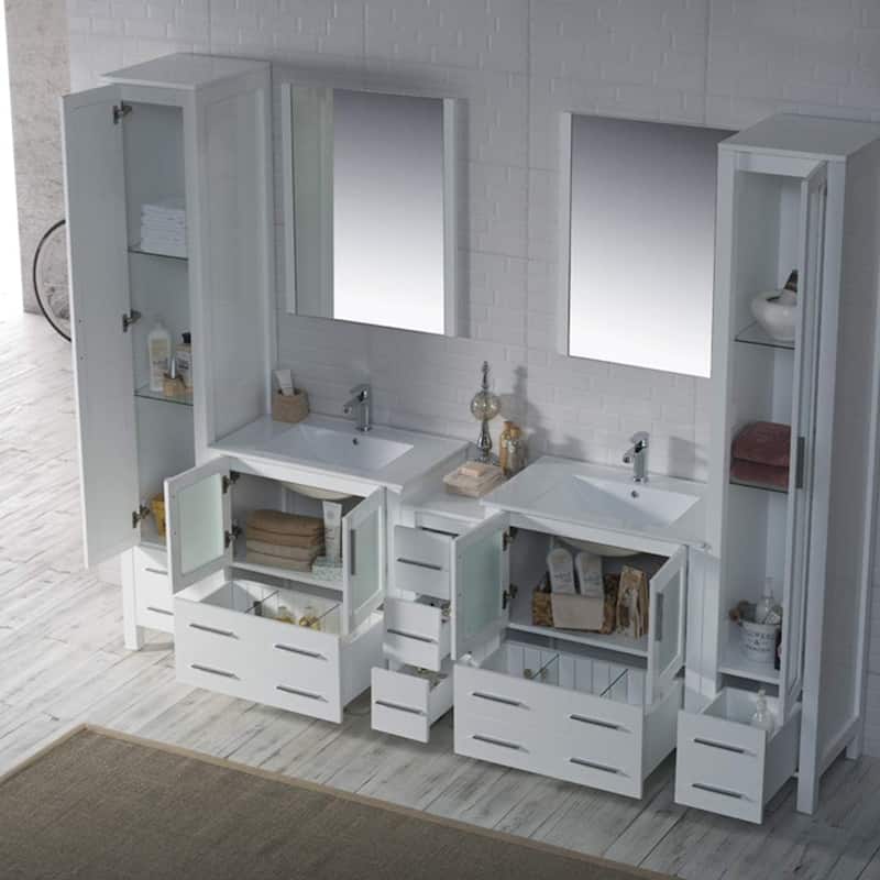 Blossom Sydney 102" Double Sink Vanity Set with Linen Closets & Mirror