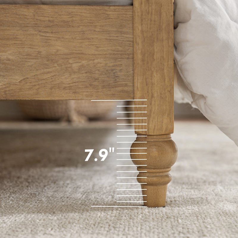 Queen Size Bed Frame With Headboard, Wooden Slat Support, Oak