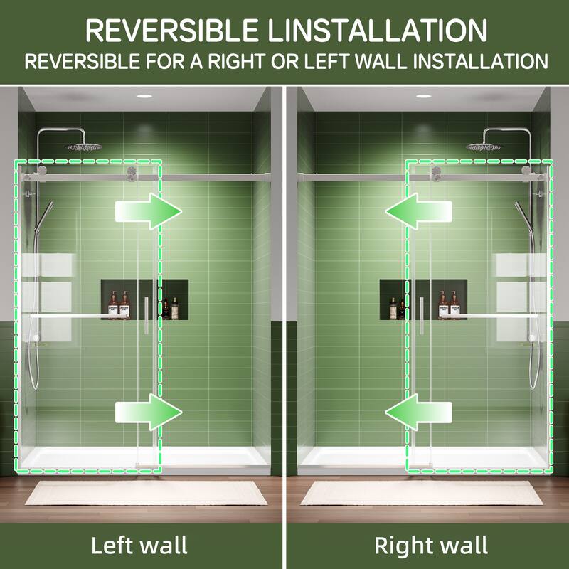 60x72 Single Sliding Shower Door, Slim Frame, 8mm Tempered Glass, Matte Black, 304 SS, 4 in Adjustable, Quiet Glide