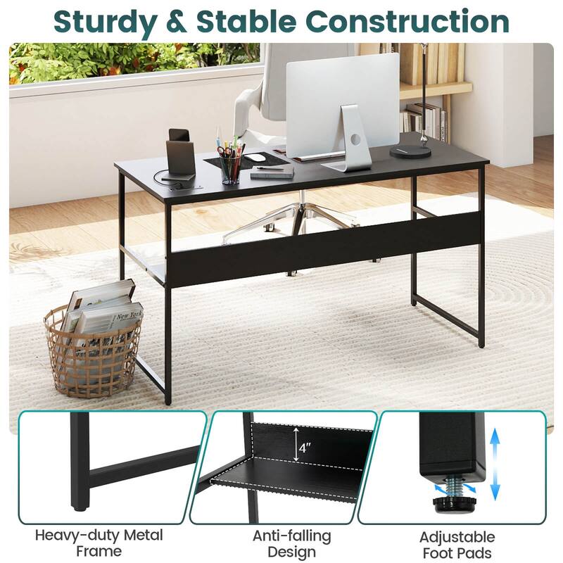 Costway 55" x 24" Computer Desk with Power Outlets & USB Ports,
