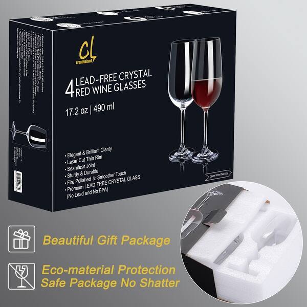 RAKLE Wine Glasses Set Of 4 – 16.5oz Long Ste Wine Glasses - Gold Ri