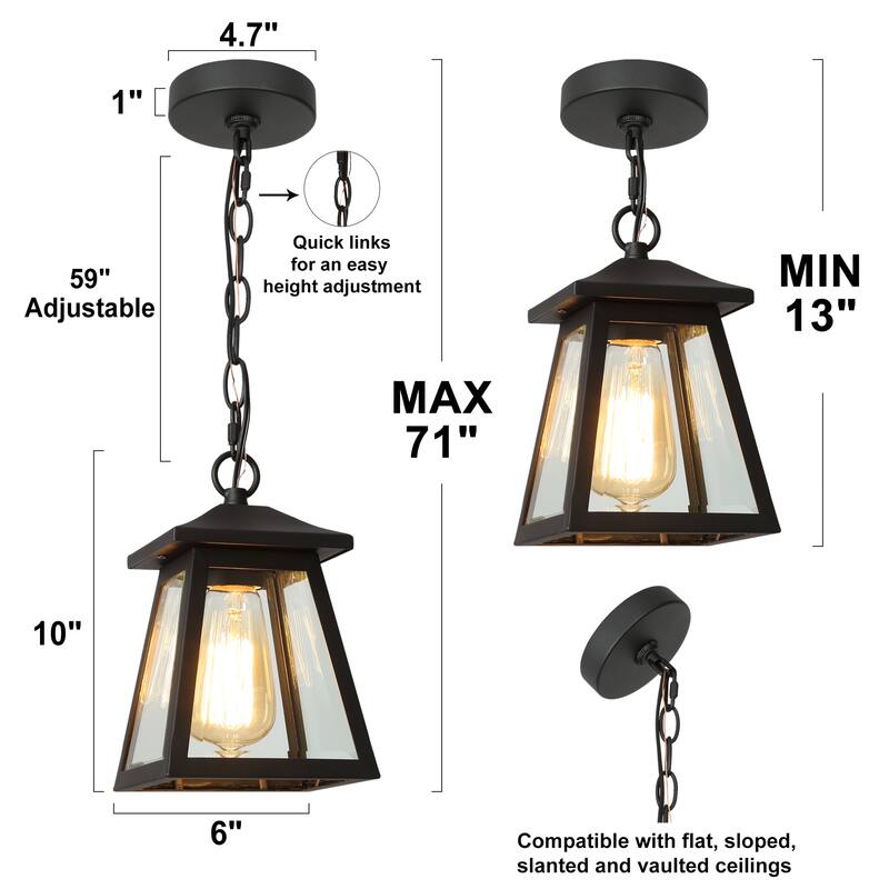 Kania Modern Black 1-light Outdoor Ceiling Light Lantern Pendant Lighting