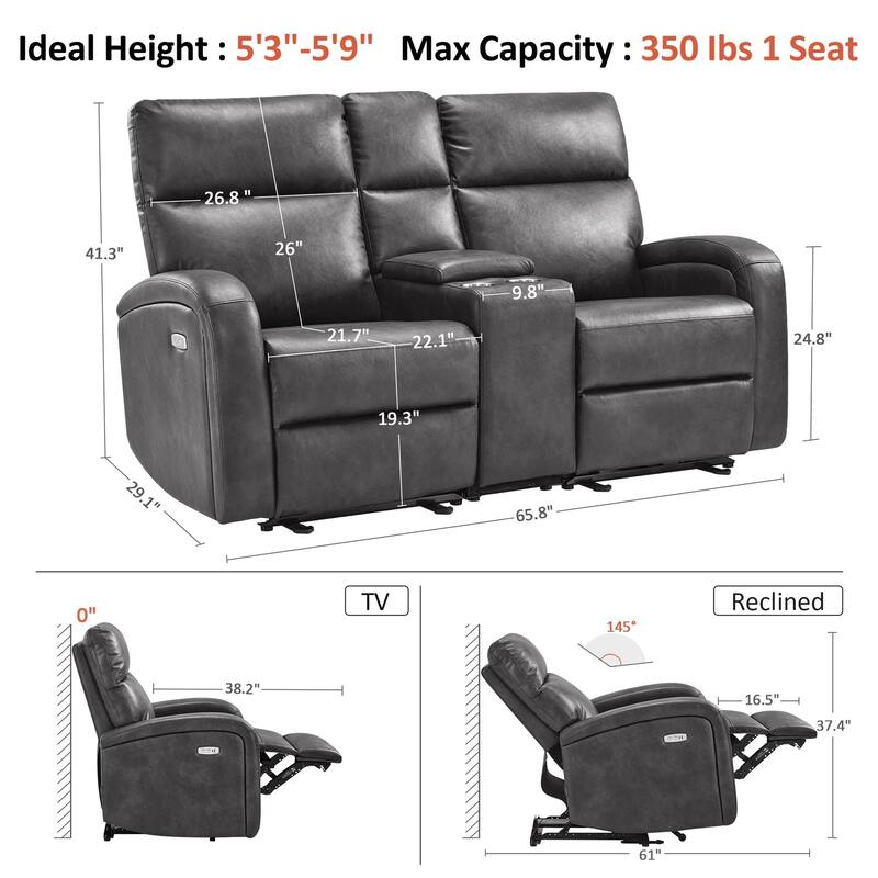 Zero Wall Recliner Loveseat with USB & Type-C Dual Ports, for Small Space, Living Room