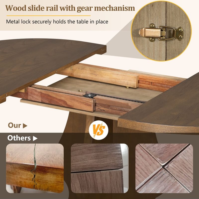 Farmhouse 5-Piece Dining Table Set with Upholstered Chairs and Extendable Dining Table for Dining Room, Kitchen and Living Room