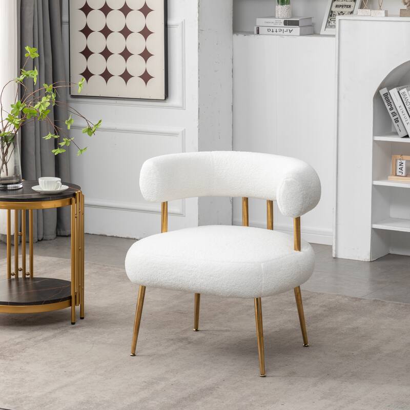 SEYNAR Modern Glam Upholstered Comfy Open-Back Accent Vanity chair with Golden Legs