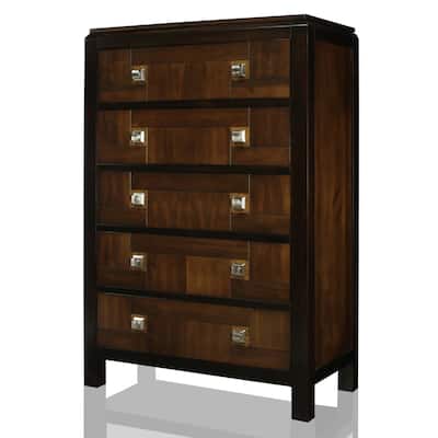 Zuza Transitional Brown Solid Wood 5-Drawer Chest by Furniture of America