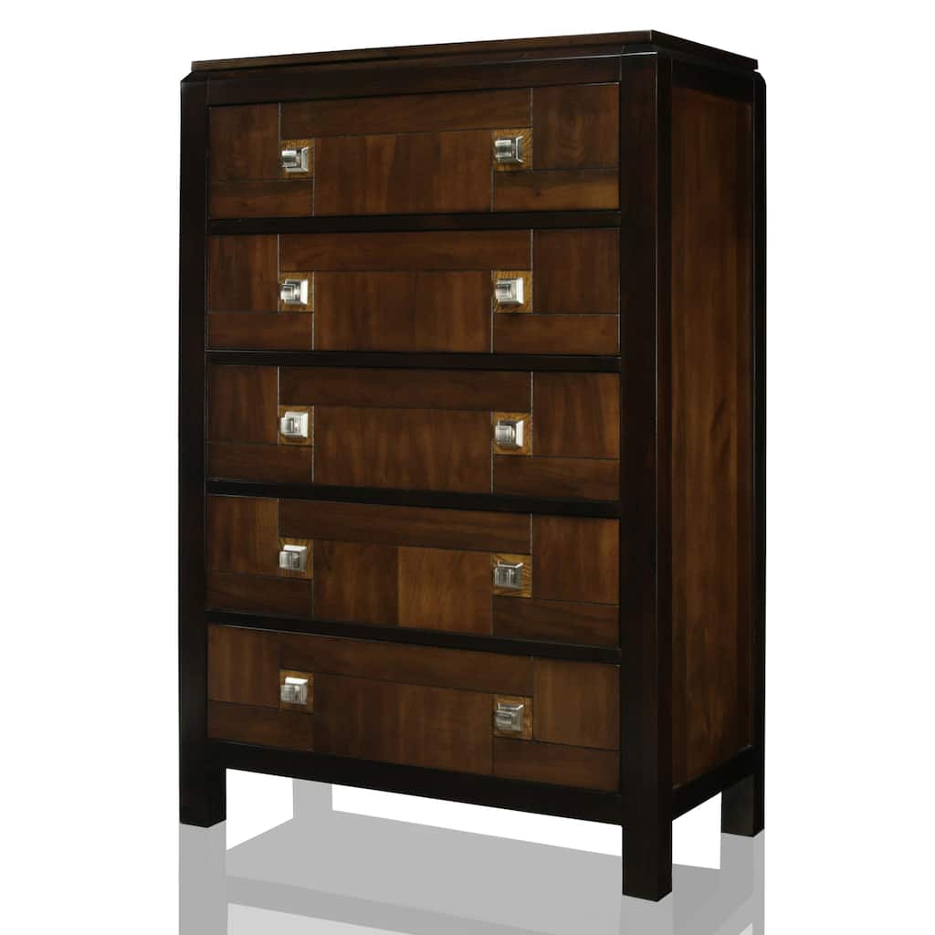 Zuza Transitional Brown Solid Wood 5-Drawer Chest by Furniture of America