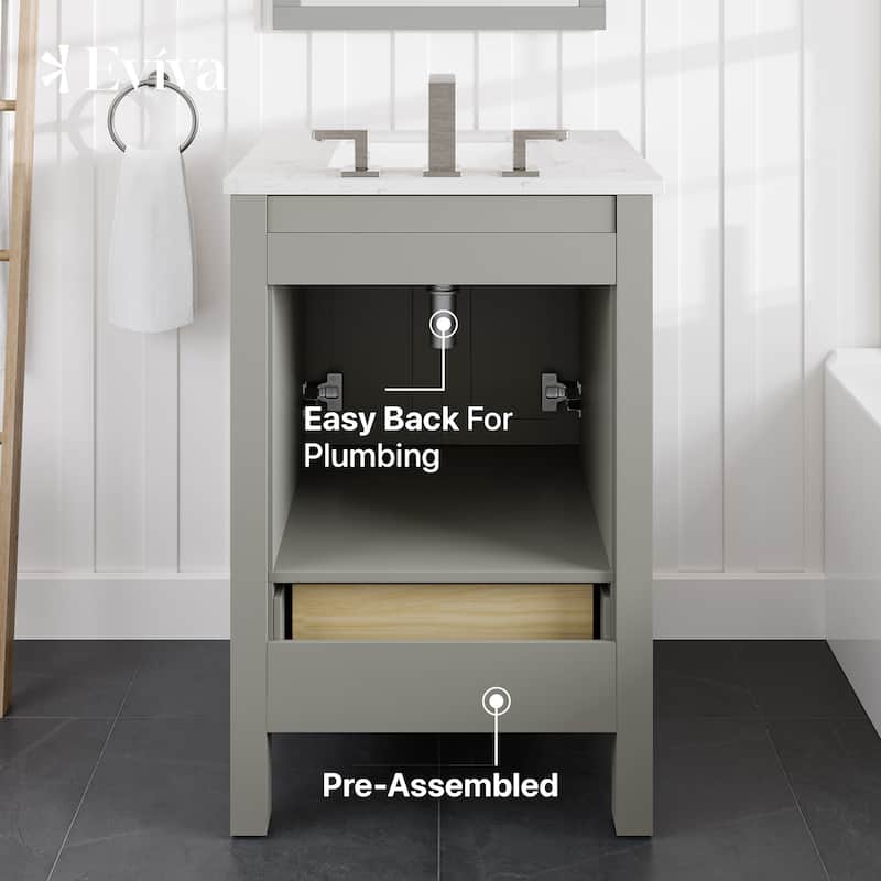 Eviva Aberdeen 24"W Bath Vanity with Carrara Quartz Top