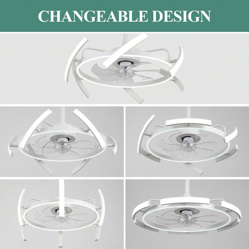 Cusp Barn 24 Inch Modern DIY Ceiling Fan with Dimmable LED Light, Silent DC Motor, 3 Color Changing Light Fixtures for Bedroom