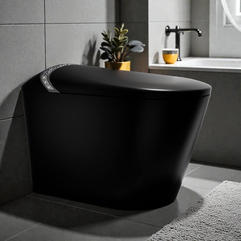 Elongated Smart Toilet with Built In Bidet. Tankless Design. Auto Open Close Seat. Foot Sensor. Warm Water Dryer