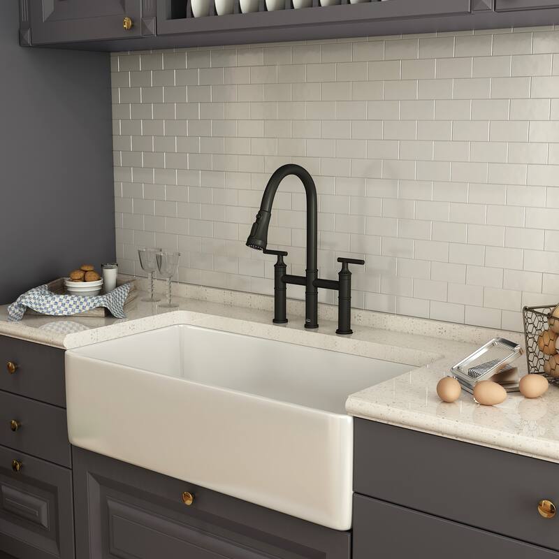 Clihome 3-Function Stainless PullDown Kitchen Heritage Bridge Faucet
