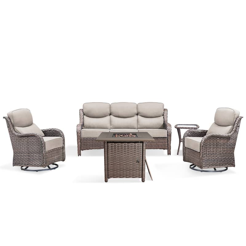 Pocassy Outdoor 6" Sofa Swivel Chair with Fire Pit Table