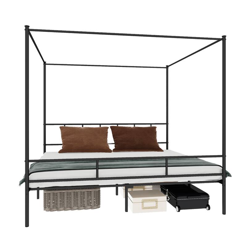 King Bed Frame Metal Canopy Four Poster Bed Frame