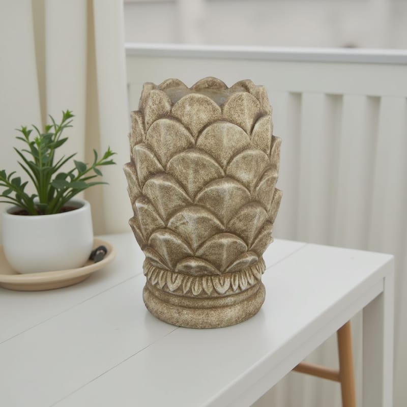 Rumi Accent Planter, Sculptured Pine Cone Brown Terracotta 14 Inch