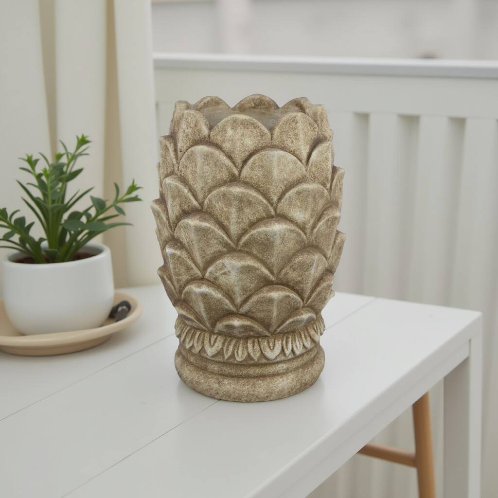 Rumi Accent Planter, Sculptured Pine Cone Brown Terracotta 14 Inch