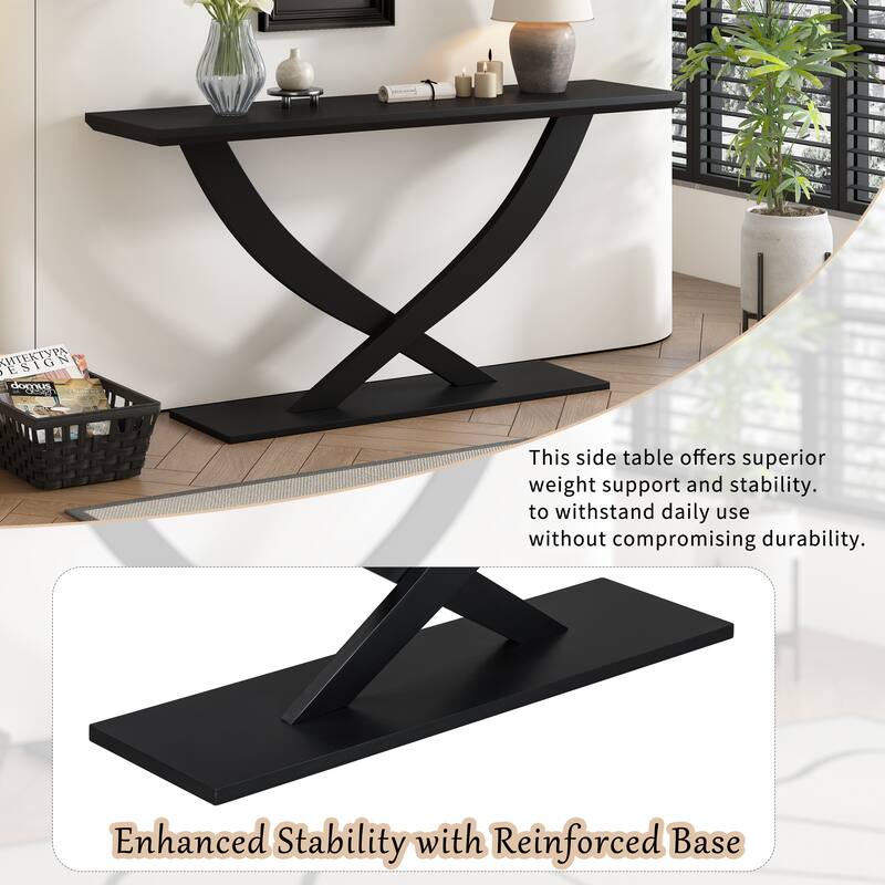 57" Modern Rectangle Console Table with Unique Cross-leg Design for Entryway and Living Room