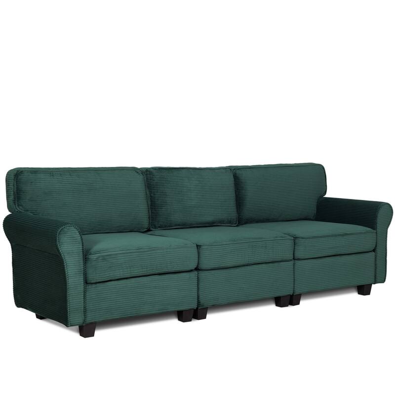 94.49" Corduroy Fabric 3-Seater Sectional Sofa