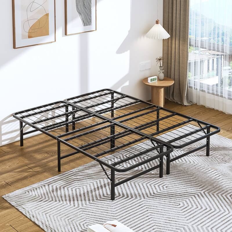VECELO Black Foldable Bed Frame Twin/Full/Queen Size No Tools Assembly 12.8" Underbed Storage Space Modern Bed
