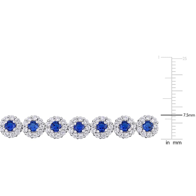 Miadora 11 1/3ct TGW Created Blue and White Sapphire Halo Floral Tennis Bracelet Sterling Silver - 7 in x 7.5 mm x 3 mm