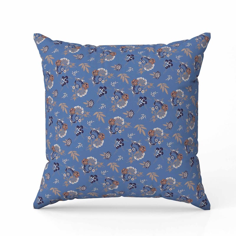 Rose Dreams Indoor/Outdoor Reversible Throw Pillow Blue and Orange
