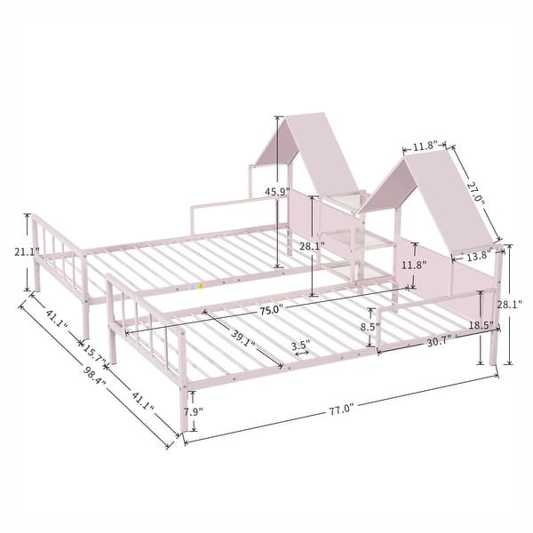 Twin Size Metal Double Platform Bed with Built-in Nightstand