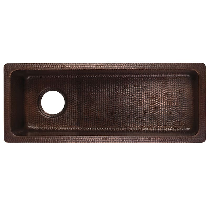 28-in Rectangle Hammered Copper Slanted Bar/Prep Sink with 3.5-in Drain Opening (BRECSL28DB3)