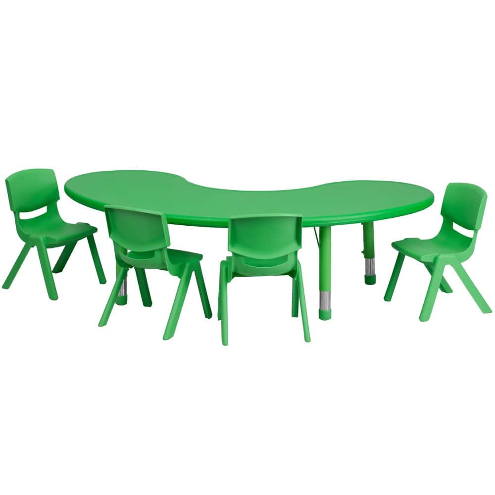 35"W x 65"L Half-Moon Plastic Adjustable Activity Table Set - 4 Chairs