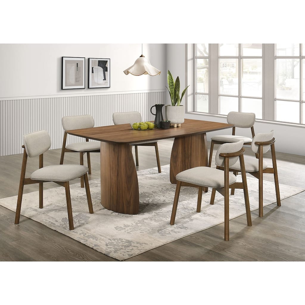Walnut Finish Modern 7PC Dining Set Table and Upholstered Chairs - 7-Piece Set