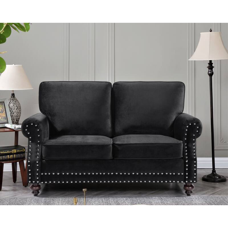 Suffield Velvet Nailhead 2-Piece Set-Loveseat & Sofa
