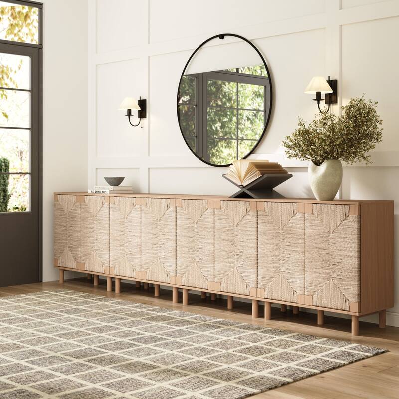 Nathan James Beacon Wood Accent Cabinet with Seagrass Doors and Adjustable Shelf