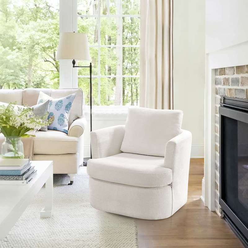 Modern Chenille Upholstered Swivel Accent Barrel Chair Set Modern Swivel Armchair for Living Room