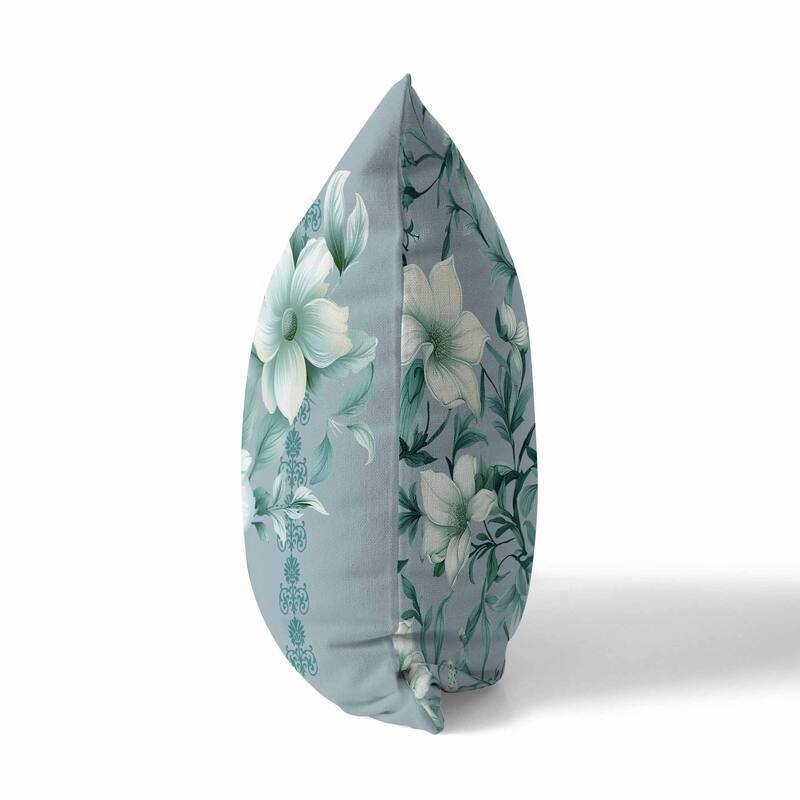 Mint And Green Petal Perfection Faux Suede Throw Pillow Zipper