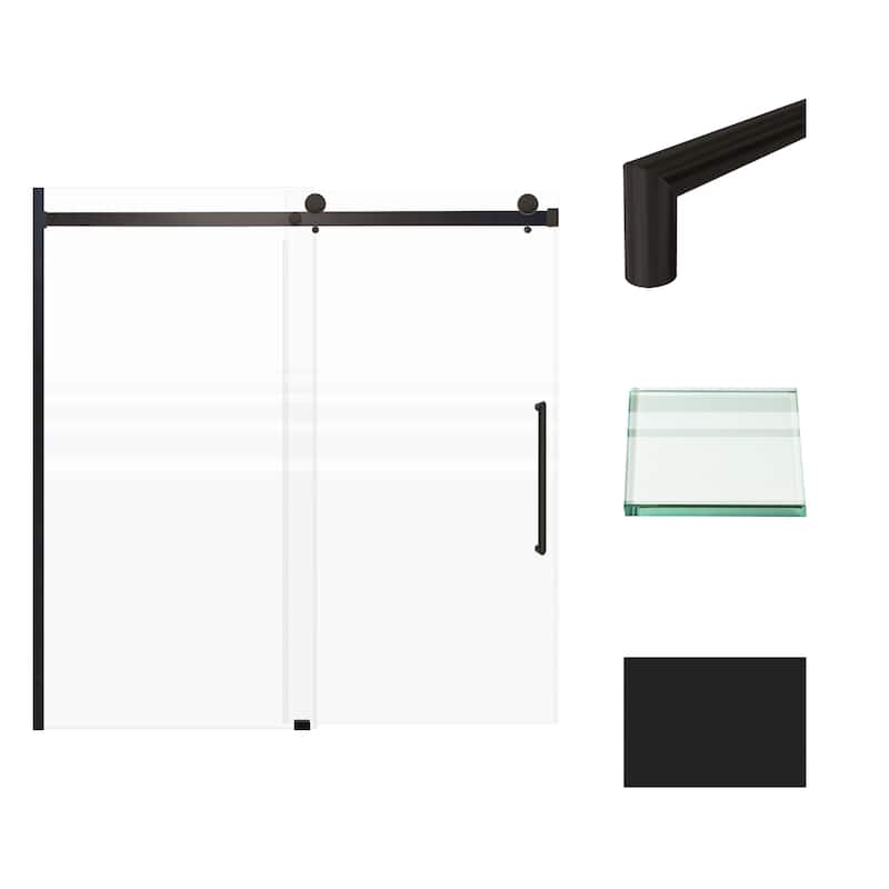 Madeline 60 in. W x 60 in. H Sliding Frameless Shower Door with Fixed Panel with Frosted Glass - 56-60-in W x 60-in H - Matte Black